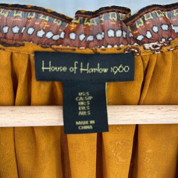 House of Harlow 1960 Boho Rust Gold Brown Ruffle TieredFloral Mini Dress Small - Picture 3 of 13